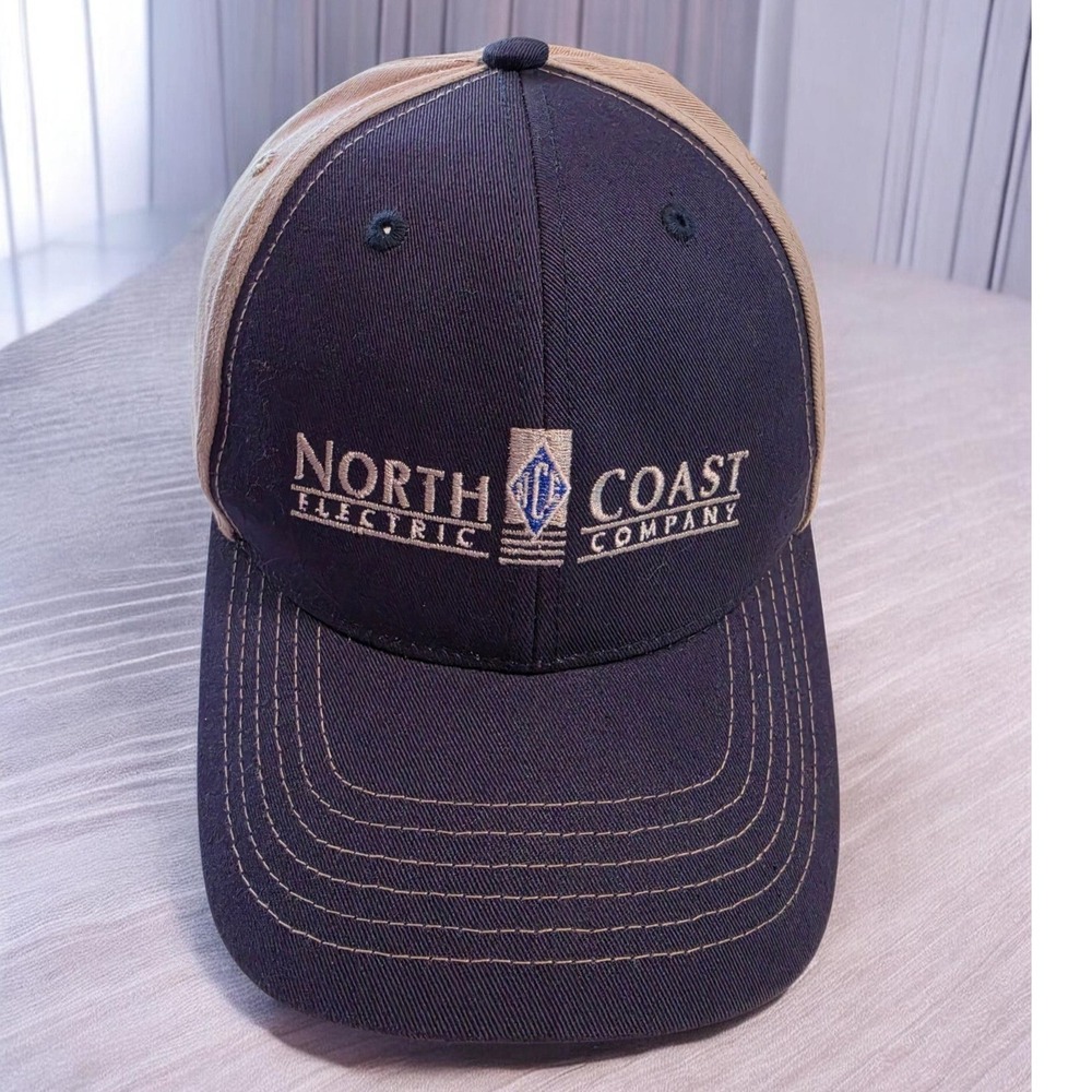 North Coast Electric Company Hat Mens Navy Blue Khaki Two Tone Cotton Cap
